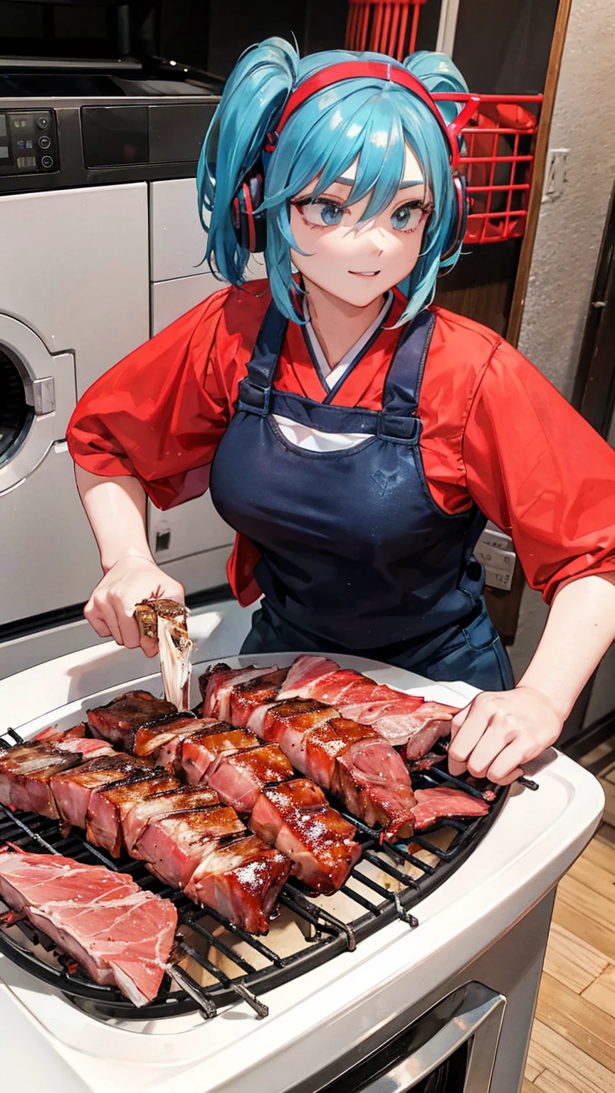 delisious meat,Japanese warrior_Armor Hatsune Miku , BBQ barbecue in the washing machine