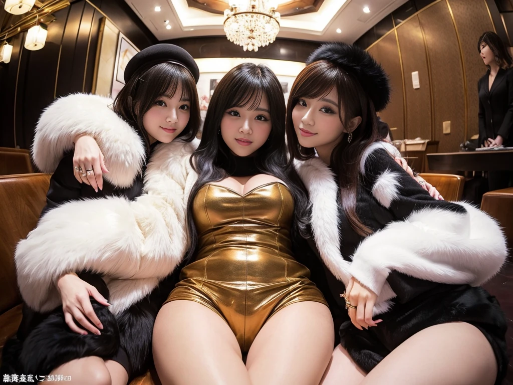 fluffyの毛皮。fluffy、Beautiful women in luxurious furs。Old-fashioned。Fisheye Lens、Fur coat、Multiple women、crotch,from below