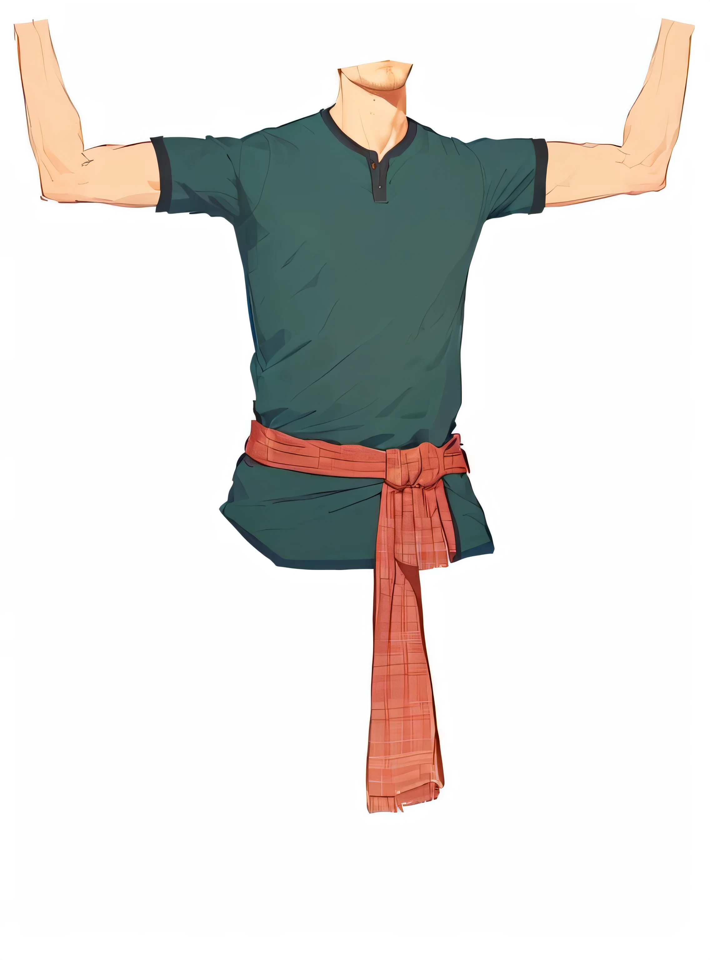 illustration of a man with a belt and a shirt on, upper body avatar, upper body 2d game avatar, arms crossed on chest, t pose, character is standing, 2 d render, wrapped arms, t-pose, full body character, t - pose, rotoscoped, distant full body view, wearing loincloth, full body picture