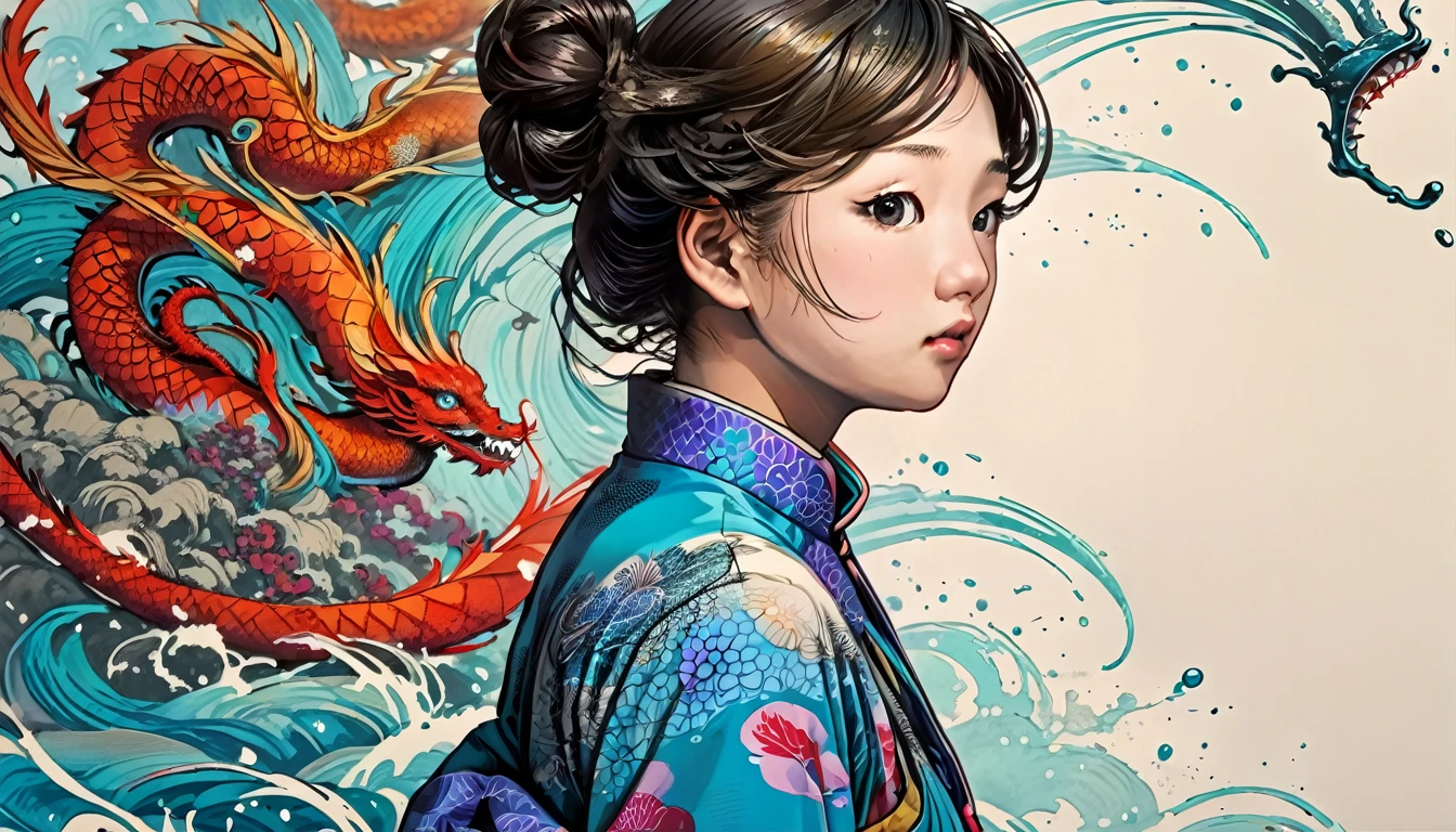 {{{{{figure}}}}},by Yuko Shimizu,One girl,Chinese Dragon,Chinese Girl,Female focus, {{Color ink painting}},{{splashing ink}},{{Color splashes}},{{{colorful}}},{{sketch}}, masterpiece,Highest quality, Beautifully drawn,Very detailed,
