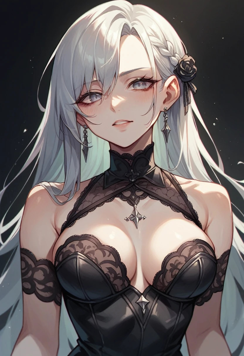 woman wearing black lace on a black background