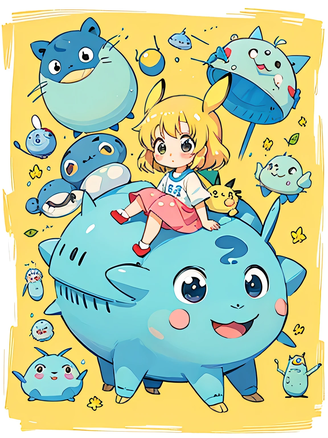 Seizo Watase Miyazaki style、Kawaii Design, most beautiful girl ever、Chibi, (((expedition)))、Pikachu, Totoro, Lunar Surface, Colorful and cute pillbugs