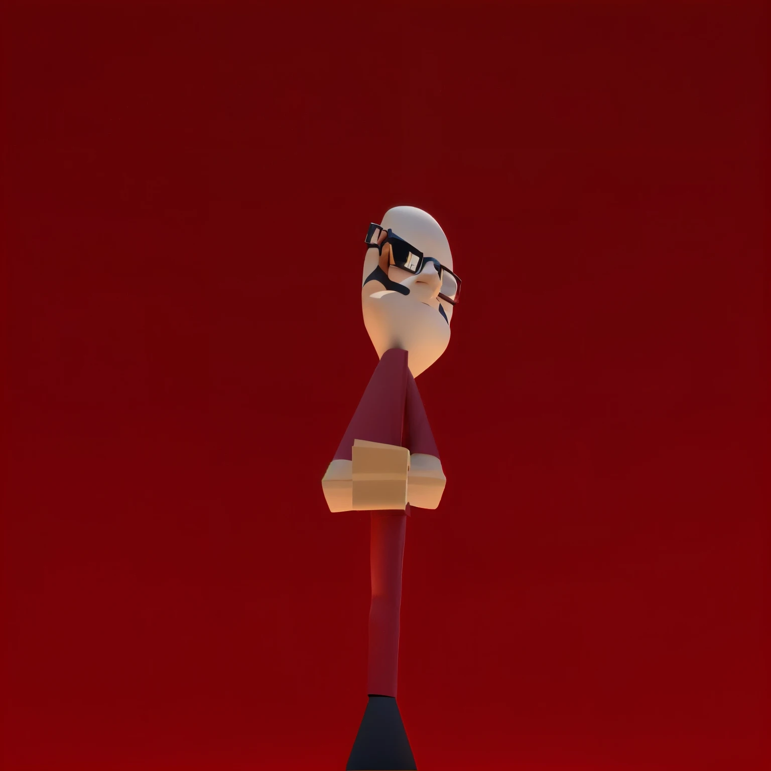 hombre de dibujos animados con una camisa roja y gafas negras de pie sobre una superficie roja, Figura de palo, angry and pointing, pose amenazante, anonymous like a sausage, caricaturesco y simplista, pose malvada, animado 3d, animado en 3d, en fondo rojo, pose amenazante, ( ( ( ( renderizado 3d ) ) ) ), personaje de stop motion, pose enojada aterradora