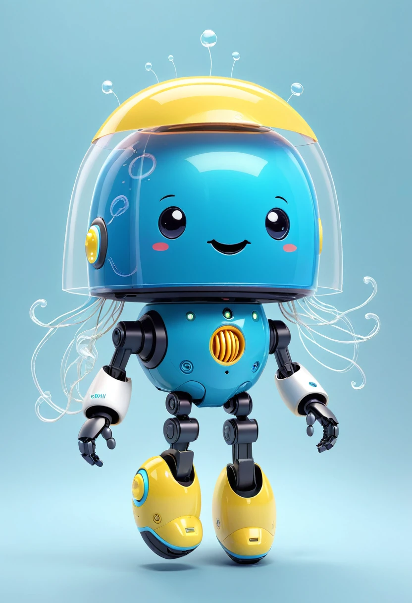 {"prompt":"Create a high-quality, three-view illustration of a cute, jellyfish-inspired robot character for a dental care brand named usmile. The character should embody a soft and charming appeal, with more refined and gentle lines to resonate deeply with young consumers. The color palette should primarily include white, blue, and yellow, enhancing the brand’s identity in innovation and technology. The jellyface robot should feature subtle and high-quality design elements like smooth textures and soft glowing lights, aiming to present a lively and engaging appearance. Keywords: high-quality, jellyfish, robot, refined, gentle, white, blue, yellow, cute, friendly, innovative, technology.","size":"1024x1024"}