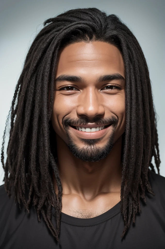 Negro, cabelo cacheado, homem, sorrindo