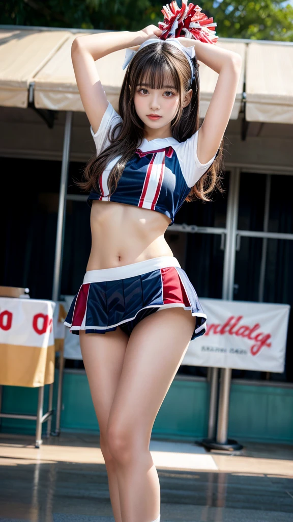 masterpiece, best quality, illustration, Super detailed, fine details, High resolution, 8K,wall paper, perfect dynamic composition,(Details High quality, realistic depiction of eyes:1.3), hotel room, (cheer girl:1.5),(a miniskirt), to stand、large breasts,short bob hair, black hair color, Big Natural Color Lip, bold sexy pose, crying a little、Harajuku style、20 year old girl、cute type、ta、beautiful legs, hposing Gravure Idol