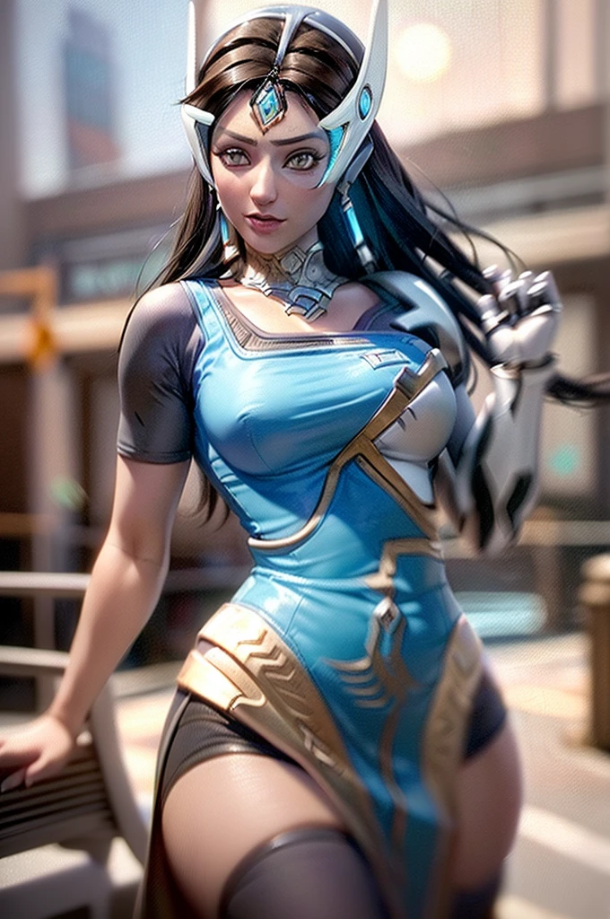 ((Realistic lighting, Best quality, 8K, Masterpiece: 1.3)), Focus: 1.2, 1girl, Perfect Body Beauty: 1.4, Slim Abs: 1.1, ((Dark Brown Hair)), (Symmetra: 1.4), (Outdoor, Night: 1.1), City Street, Super Fine Face, Fine Eyes, Double Eyelids,