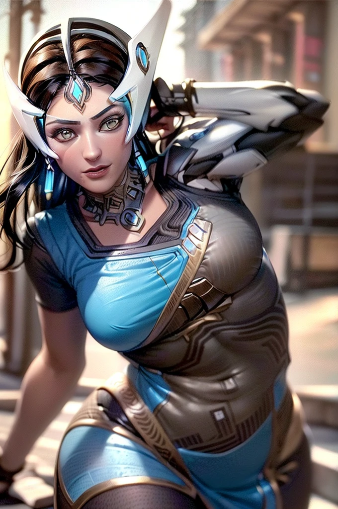 ((Realistic lighting, Best quality, 8K, Masterpiece: 1.3)), Focus: 1.2, 1girl, Perfect Body Beauty: 1.4, Slim Abs: 1.1, ((Dark Brown Hair)), (Symmetra: 1.4), (Outdoor, Night: 1.1), City Street, Super Fine Face, Fine Eyes, Double Eyelids,