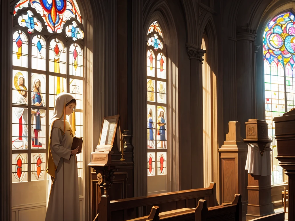 Virgin Mary in church,prayer,There is sunshine by the window