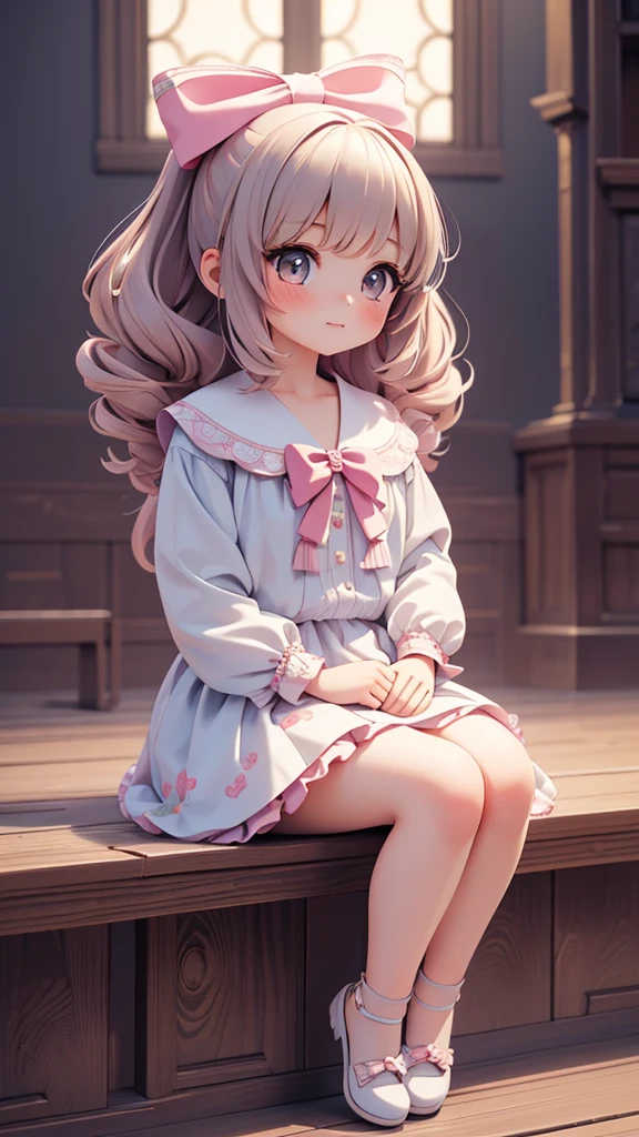 ((bishojo)), ((jk, 2 girls)), (masterpiece), (top quality), (hyper detailed), (exquisite), (8k), (depth), (crisp), (beautiful and aesthetic), (super detailed skin), (high standard), (high resolution), (perfect anatomy), (realistic), (full body), (blush), (girl sitting), (light clothes), (bow in hair), (piercing)
