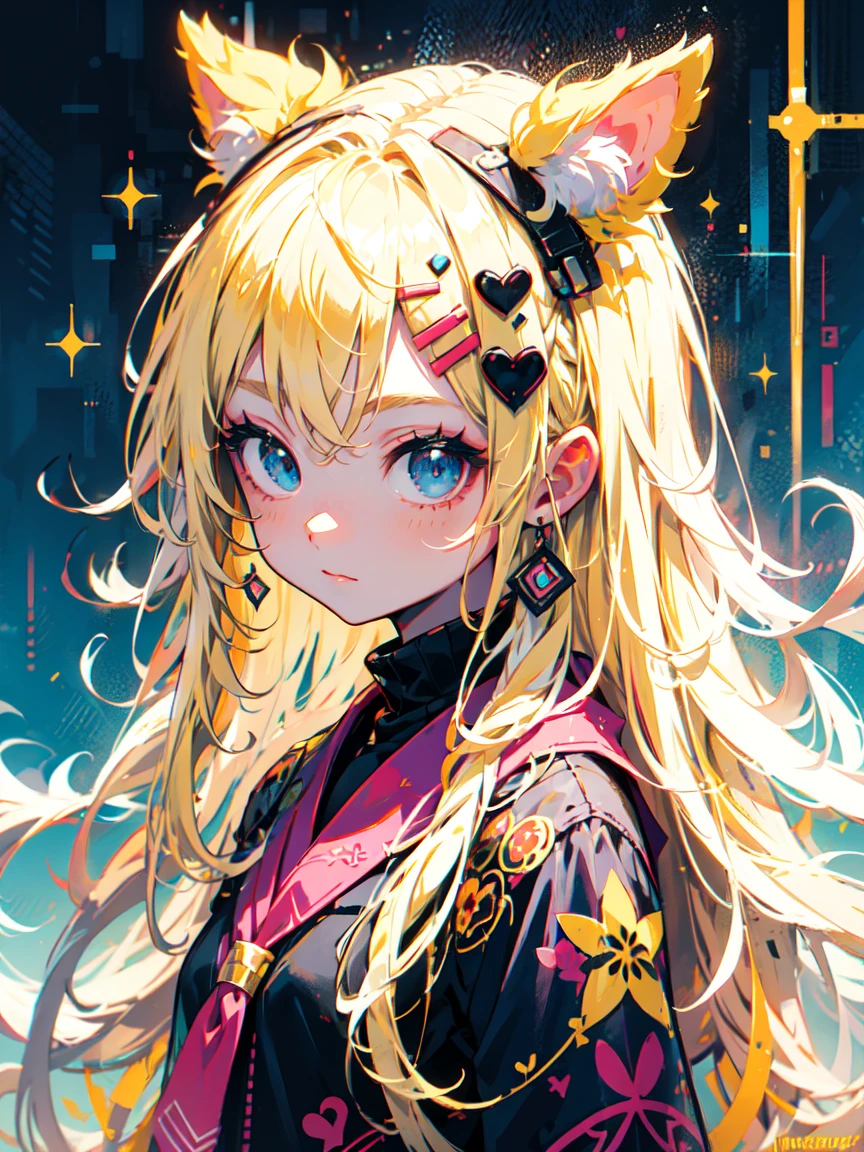 anime girl looking at viewer, cute, long blonde hair, blue eyes