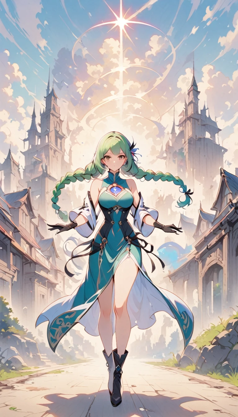 Green Hair、Girl、mysterious、Leather shoeiddle ageechanic、adventure