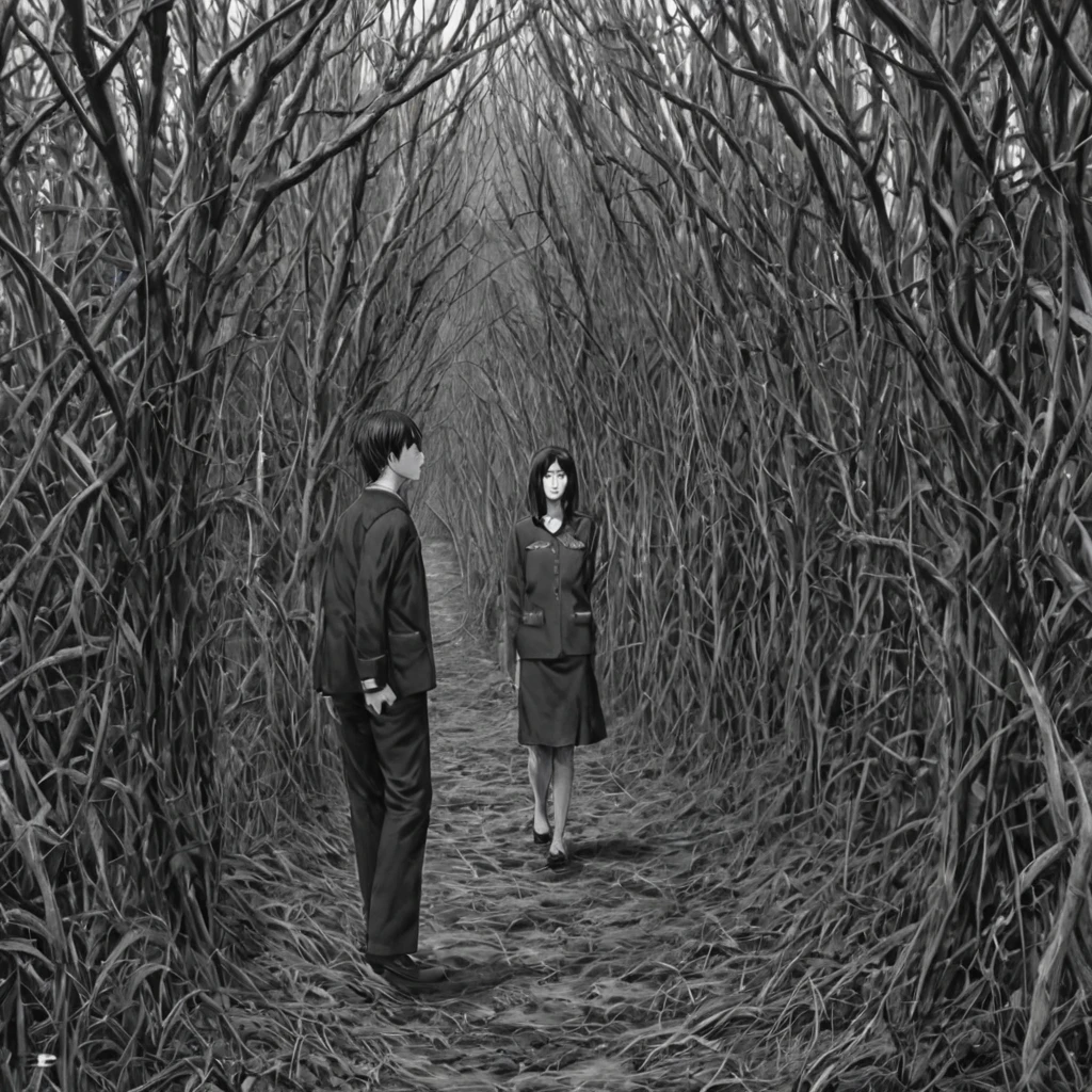 we walk in thorns, (anime), bizarre scenario, Junji Ito, Yusuke Murata, black and white, 8k, anime, horror