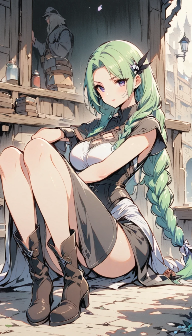 Green Hair、Girl、mysterious、Leather shoes、middle ages、Mechanic、adventure、Hakage