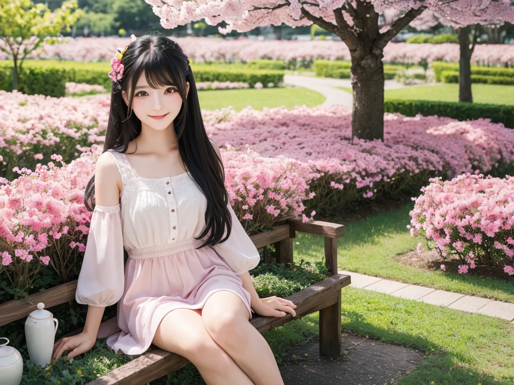 cute girl
long hair
(black hair)
gentle smile
colorful flower garden
girl sitting
clear scenery
Big cherry trees on the left and right