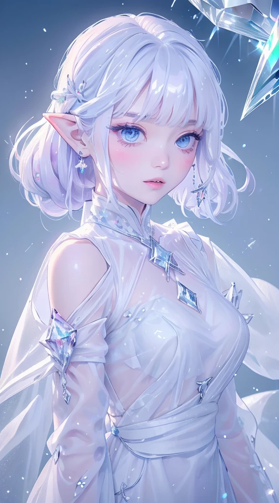 (masterpiece、Highest品質、Highest、Official Art、Beautiful and aesthetic、Long Exposure:1.2)、Smooth movement、Attractive patterns、One Girl、(Long dress with sleeves:1.3)、(((White clothes)))、Upper body close-up、Exposing shoulders、Korean Girls、blush、Pink twin tail hair、Portraiture、solo、Upper body、Looking at the observer、Detailed Background、Detailed face、(Crystallized AI、Crystal Theme:1.1)、Elemental Wind Elf、回転Wind、 Wind、White crystal clothes、Dynamic pose、Suspended particles、Aether Dynamics、旋Wind、vapor、背景に旋Wind、White Tone、旋Wind、Ethereal atmosphere、