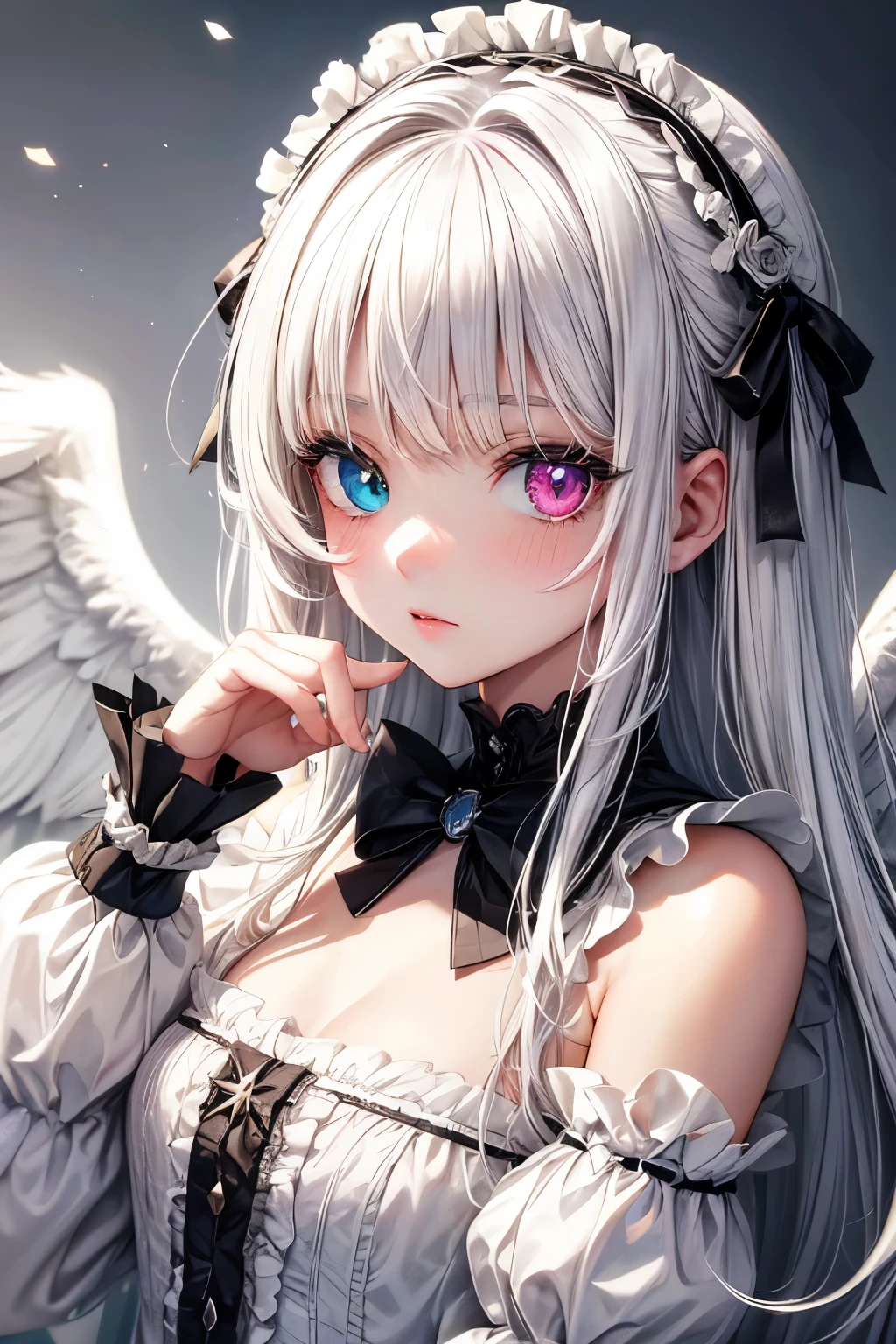 White hair, heterochromia, lolita, little girl, angel halo, fallen angel
