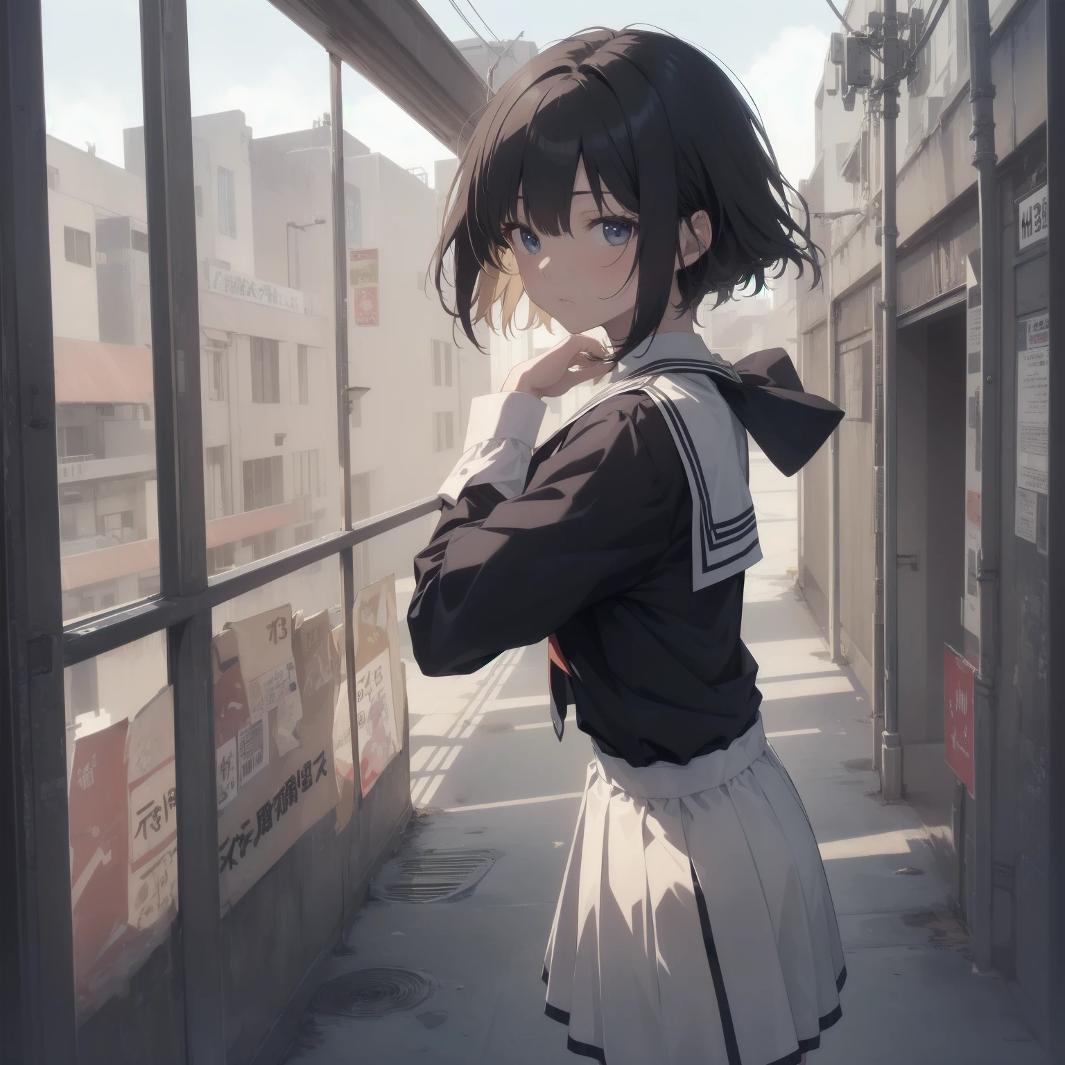 ultra-absurdres-Top quality by artist God, ultra-detailed, high resolution, anime moe artstyle, best anime 8k konachan wallpaper, pixiv contest winner, pool:2810, perfect anatomy,break, 1girl, (Please draw a girl walking sleepily to school alone. )break,(Solo,little female, 13-year-old:1.3),Full limbs, complete fingers,a junior high school student, (very short hair), short cut, flat chest, , small butt, small black eyes, beautiful detailed eyes, well-proportioned iris and pupils, expressive eyes, highres detailed hair, soft expression, salor school_uniform, sailor collar, serahuku, bow, pleated skirt,(Detailed Lighting), (Detailed background), in the School commute route. break,super detailed skin, Best cinematic lighting powered by famous artist, 8k,beauty illustration,photoshop_(medium),very aesthetic,break,((artist:neocoill )), artist:clamp ,artist:carnelian ,artist:kantoku ,
