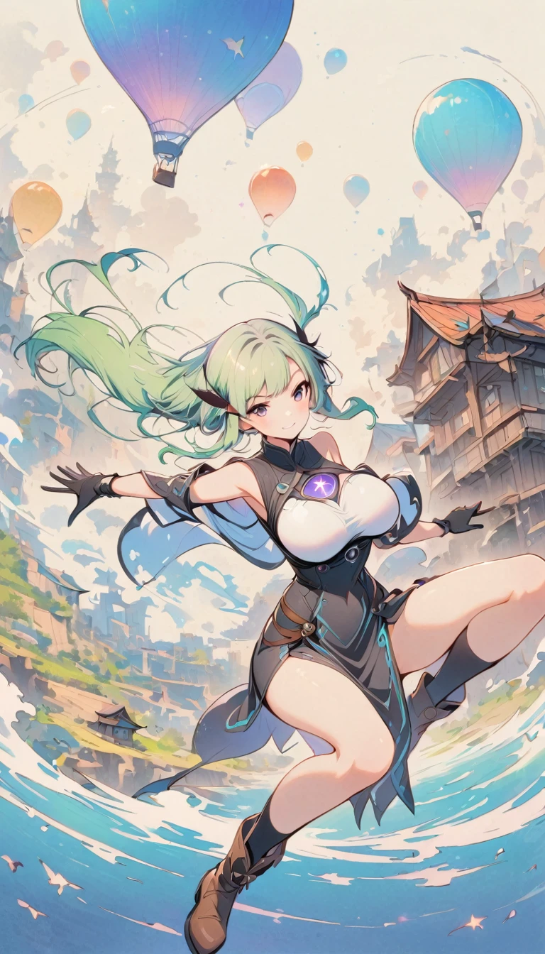 Green Hair、Girl、mysterious、Leather shoeiddle ageechanic、adventure、Hakage、straight、Real