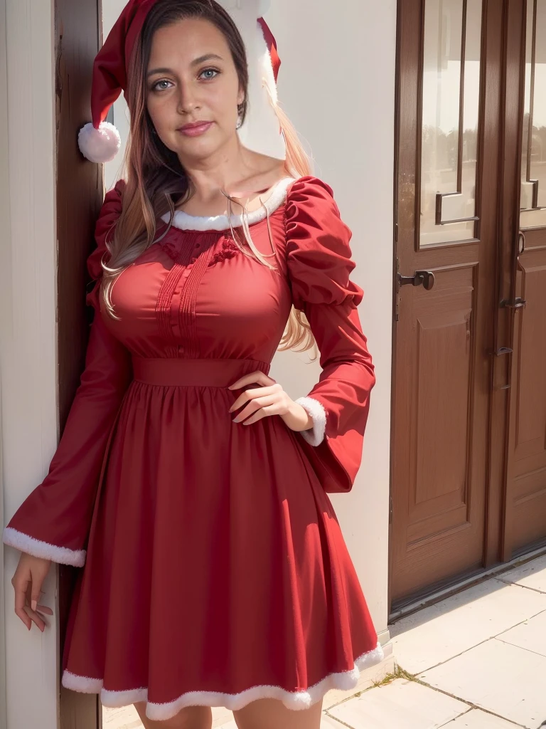 a close up of a woman in a vestido vermelho and santa hat, vestido vermelho and hat, vestido vermelho, vestido vermelho and magic witch hat, wearing vestido vermelho, wearing a vestido vermelho, in a vestido vermelho, vestido de veludo vermelho, vestindo uma roupa vermelha, vestido curto vermelho, amy rose vestido vermelho, photo from a promotional shoot, girl wears a vestido vermelho