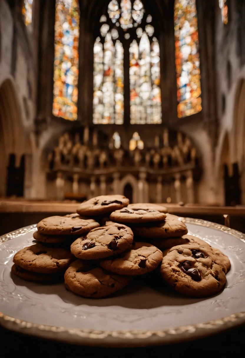 Biscoito cookie (cookies, luva de boxe, cookie gordo) Cookies de chocolate, nozes, cookies, realista, foto profissional, best photographer in the world, 4k, scenario (pulpit of a gothic church, gothic church), Cookies sobre o pulpit of a gothic church, melhor qualidade, como profissional, cookies dentro da gothic church, optical zoom, cookies(igreja), chocolate , Cookies de chocolate, creme Cookies, Cookies