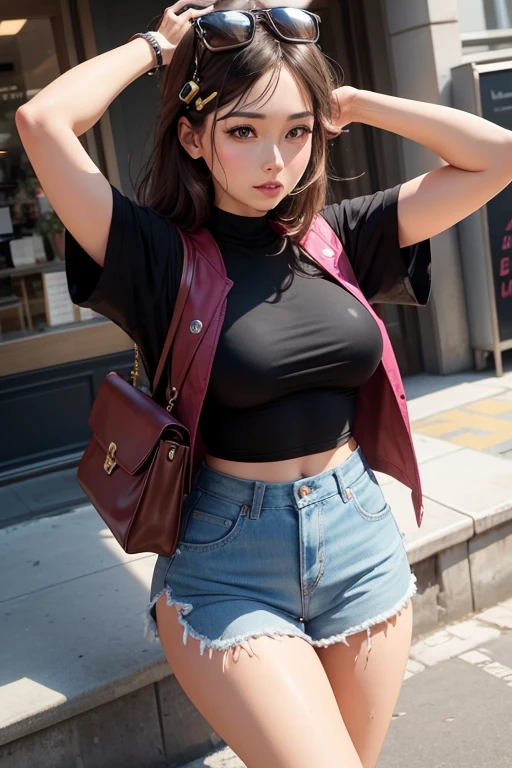 30 years old,There are mobile phones, She's wearing a lace thong, Wrinkles around the eyes, smiling, Super makeup face, Very long straight hair, She will wear a fitted skirt, Thin waist, pechos Very larges, (((Full and soft breasts,)))(((Large Breasts))) (((Cleavage)))巨大的Hips, Hips. Very large, belly button, Will be underground