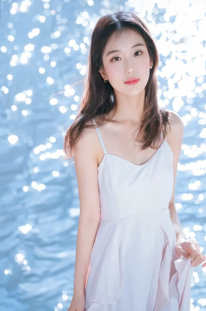 Flowers bloom all over the wall, (The best light: 1.2, Cute Chinese Girl: 1.2, [White Dress: 1.3], whole body, beautiful dance moves, She is wearing a pink long-haired mink bandeau dress., Colorful flower wall, poster level, Wallflowers are not crowded, elegant and colorful: 1.1, Bright and inspiring: 1.1, [Super detailed: 1.2 + Dynamic pose + delicate: 1.2],), Big Breasts, Pursing your lips, The sides are decorated with five-color flowers., the wall is pink hydrangeas, rose, Colorful chrysanthemums, The background wall is a pink floral wall.