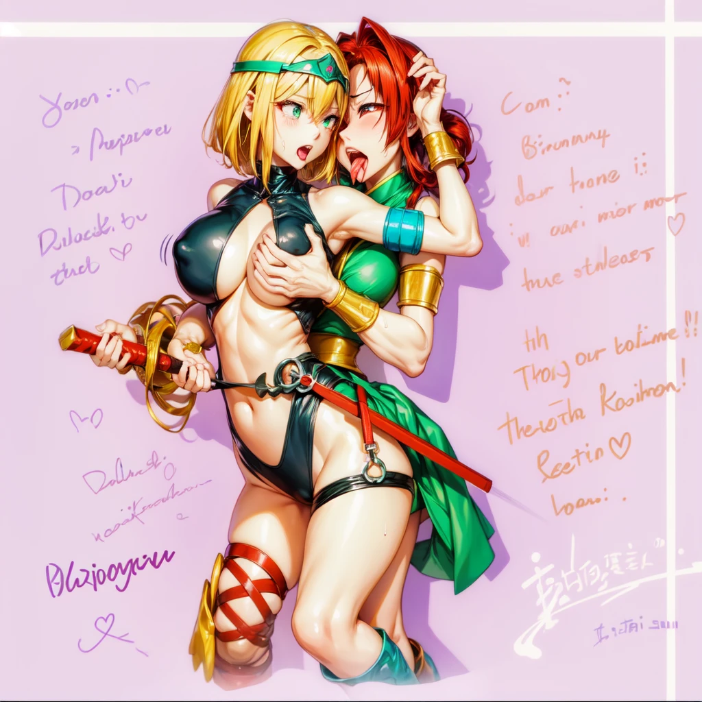 2Girl Japan Man、Female Combatant、Lesbian、kiss、Close-up of a girl in a black leotard、Black glossy leotard、Black fishnet stockings、Black shiny boots、Green Circlet、Saiyan Girl, wonderful, Nano Girl, Female body type, Inspired by Hiromu Arakawa, Anime Manga Robot!! Anime Girls, Fubuki, Full Body Suit, by Hiromu Arakawa、wonderful, silk, Beautiful and attractive anime teen, Anime Girls of the future, tears,Drooling,Pee,Sweat,Tongue out,incontinence,Peeing、Estrus、Eyes wide open,Estrus,Blushing,Nipples are erect,Face is hot、Lust、incontinence、Armpit Hair、pubic hair、Nipples are erect、My crotch is wet、Being restrained from behind、My breasts are being massaged、The sword pierces、Blood from the mouth、Covered in blood、Doomsday Demon、Red lips、Red tongue、Sticking out tongue、Boobs pop out!