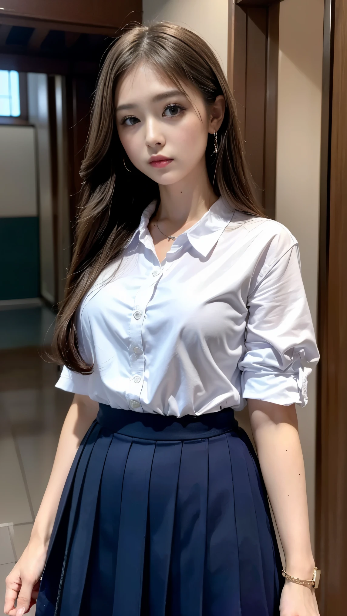(((Masterpiece,Highest quality,Ultra-high resolution))),(((極めてdetailed,detailed))),((Highest quality,8K,16K,)),Japanese,high school girl,Girls' School,Reader model,Gal,cute,Beauty,sexy,glamorous,uniform,cardigan,blouse(Wearing clothes next to the skin),mini skirt,Knee-high socks,boots