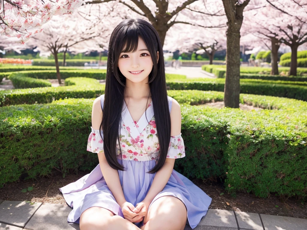 cute girl
long hair
(black hair)
gentle smile
colorful flower garden
girl sitting
clear scenery
Big cherry trees on the left and right
japanese girl
photographed alone