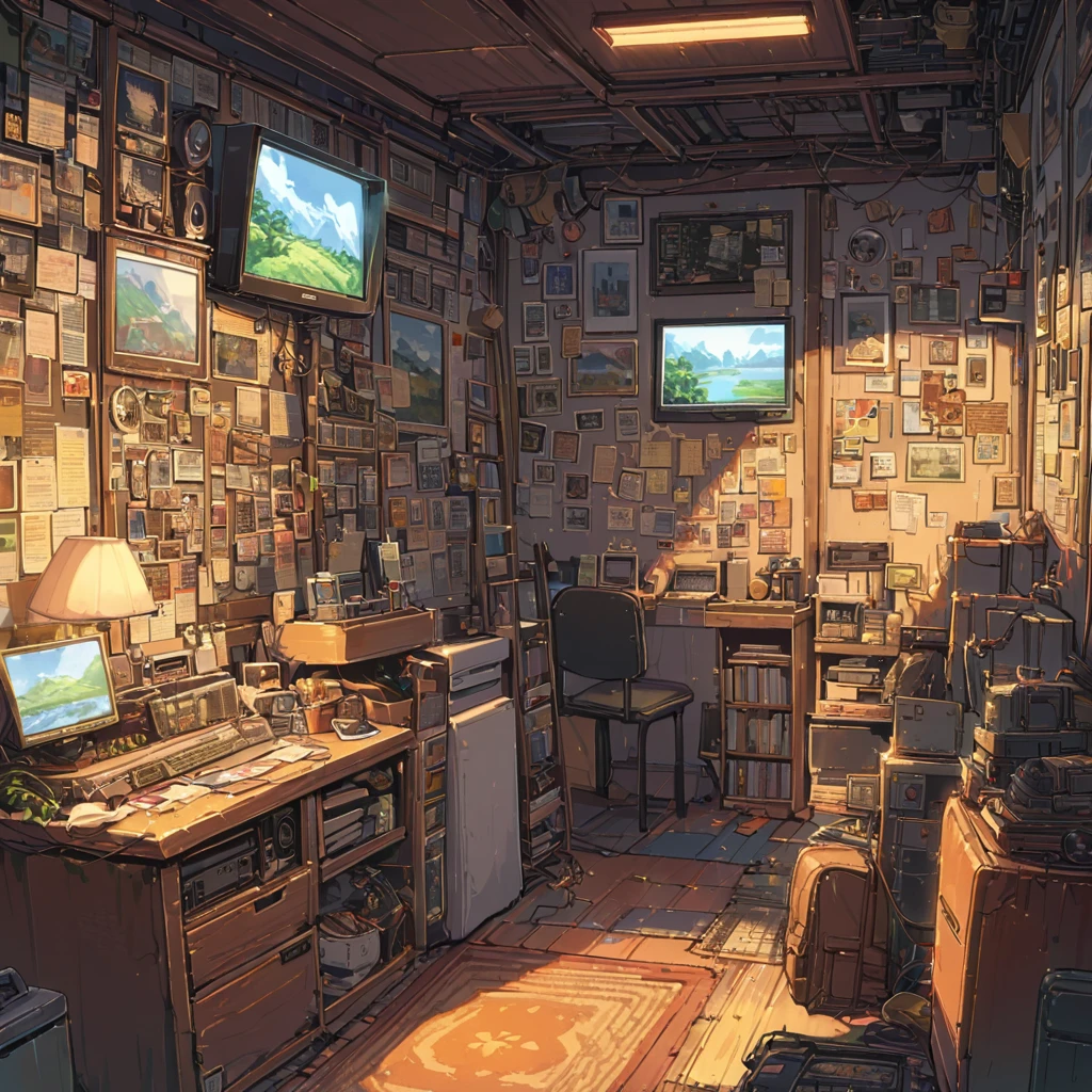 (((distance view, wide shot, long shot))), ((anime:1.4,illustration)),(masterpiece, top quality, best quality),(ultra-detailed, absolutely resolution),((16k, high res)), (((cozy retro landory room))), ((cosy lofi illustration:1.4)), ((anime:1.4, illustration)),(masterpiece, top quality, best quality),(ultra-detailed, absolutely resolution),((16k, high res)) BREAK {lofi art, style of Laurie Greasley, style of Makoto Shinkai, anime aesthetic}, BREAK { (produces images with information than 40 million pixels with cinematic-like detailed textures shot on a Sony SLR).}
