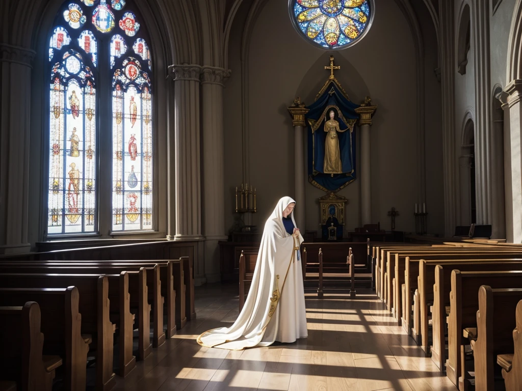 Virgin Mary in church,prayer,There is sunshine by the window