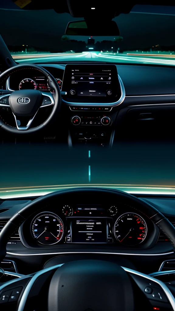 a car dashboard , night view, 