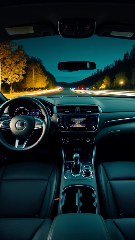 a car dashboard , night view, 