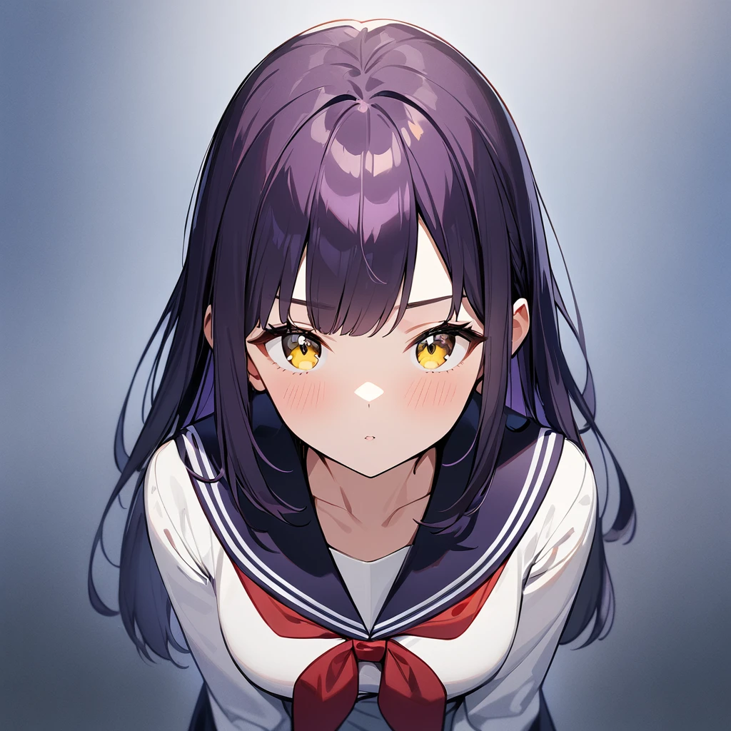 1girl,Solo,dark purple hair,yellow eyes,medium breasts,sailor,straight hair,pov,straight on,best quality, very aesthetic, absurdres,cowboy shot,eyewear
