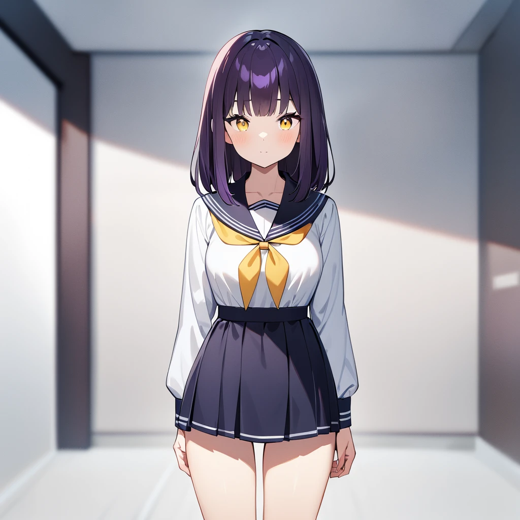 1girl,Solo,dark purple hair,yellow eyes,medium breasts,sailor,straight hair,pov,straight on,best quality, very aesthetic, absurdres,cowboy shot,eyewear