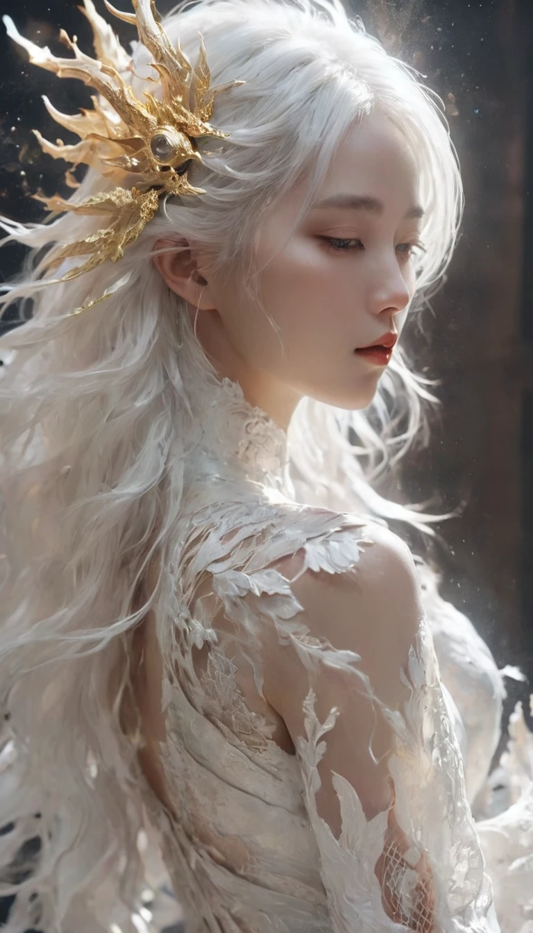 Photo RAW, Holy (dragon:2. girl:0.3, White hair:0.5 Biomorphology),(Shiny halo, Very detailed, Gold and Silver Filigree, Complex patterns, Organic Window Treatments, author:Android Jones, Januz Miralles, Shimoda Hikaru, W's Glowing Stardust. Zellmer, Perfect composition, Smooth, Clear focus, Sparkling particles, Vivid coral reef background realistic, realism, HD, 35mm Photo, 8K), masterpiece, 获奖photography, Natural light, Perfect composition, High Detail, 超realismphotography艺术 RAW 特写镜头,Showing a virtual neural network organism wearing a shining pearl helmet, Holographic color, Water Drop, Glass frame, shelling:3, Biomechanical details, (Empty background), Natural lighting, style. r. Giger, (Clear focus, Ultra Detailed, very complicated), . Extremely high-resolution details, photography, realism pushed to extreme, Delicate texture, Lifelike,35mm Photo, , Bokeh, professional, 4k, Very detailed