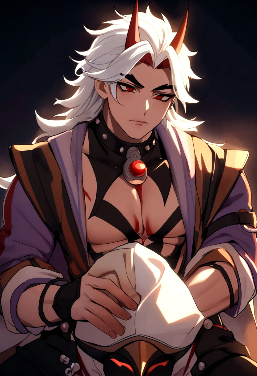 His hand is holding a very large penis