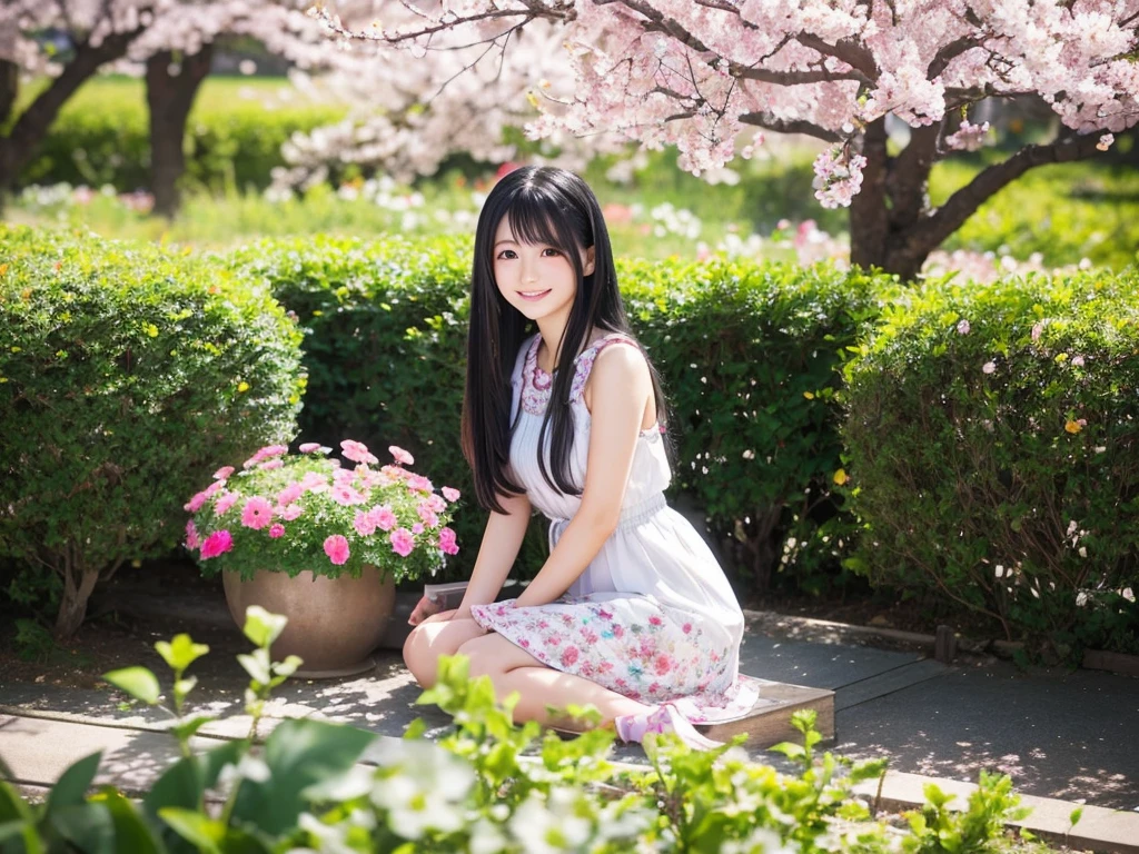 cute girl
long hair
(black hair)
gentle smile
colorful flower garden
girl sitting
clear scenery
Big cherry trees on the left and right
japanese girl
photographed alone