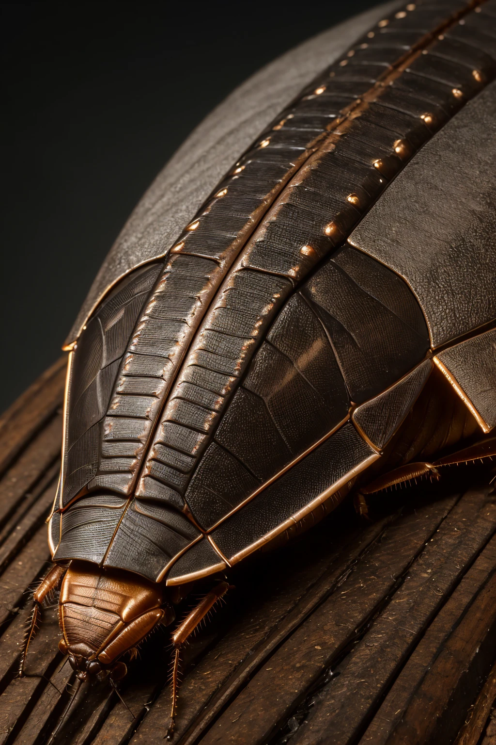 Very realistic German roach, A powerful presence、God-like, Intricate details, Ultra-realistic, 8k, Super detailed, Highly detailed facial features, Beautiful Eyes, Sharp focus, Cinema Lighting, Warm tones, Gloomy atmosphere