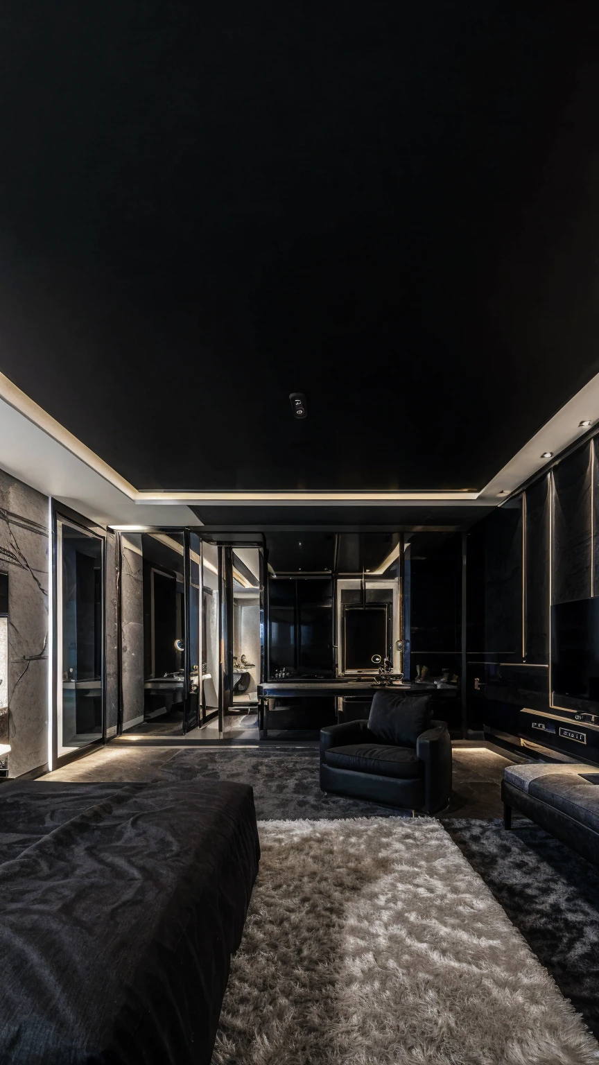 best quality, ultra high res, realistic style room realistic style room, lighting, plain black walls