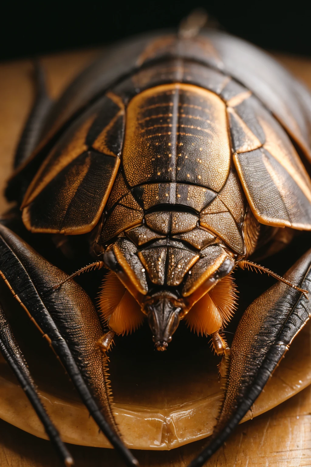とてもリアルなチャバネcockroach, cockroach、insect、詳細なcockroach, Intricate details, Ultra-realistic, 8k, Super detailed, Highly detailed facial features, , Sharp focus, Cinema Lighting, Warm tones, Gloomy atmosphere