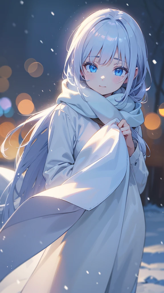 1 beautiful girl in winter, white scarf, snowy landscape, snow sparkling, wistful expression, fantasy atmosphere, best quality, 4k, 8k, highres, masterpiece, ultra-detailed, realistic, photorealistic, photo-realistic, HDR, UHD, studio lighting, ultra-fine painting, sharp focus, physically-based rendering, extreme detail description, professional, vivid colors, bokeh, anime style