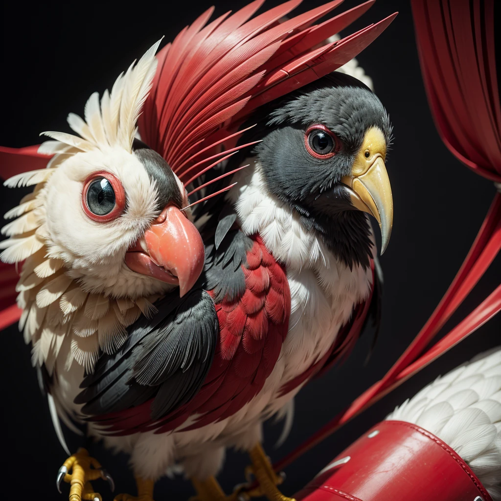 a beautiful cockatiel bird with red and black colors, robot style
