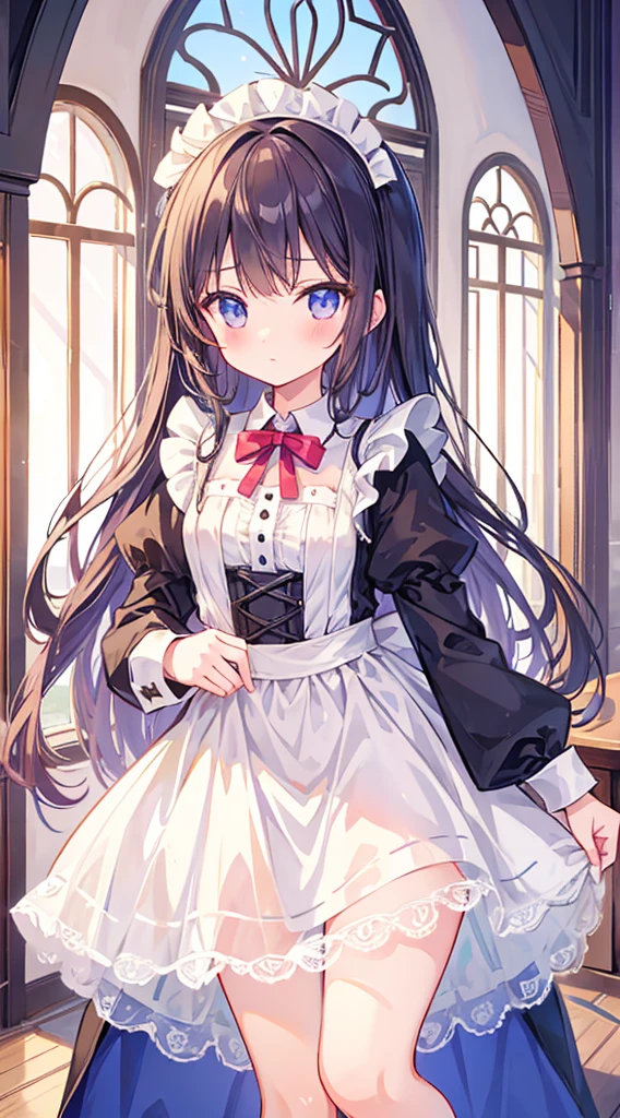 Girl in maid's outfit, fairy tale room. High quality, masterpiece,panty,white panties