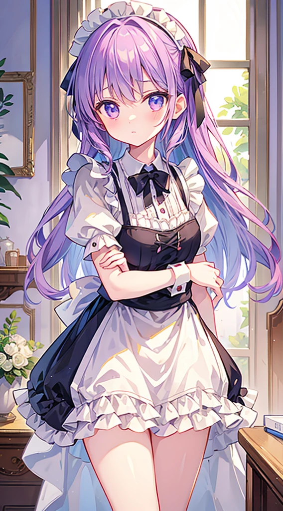 Girl in maid's outfit, fairy tale room. High quality, masterpiece,panty,white panties