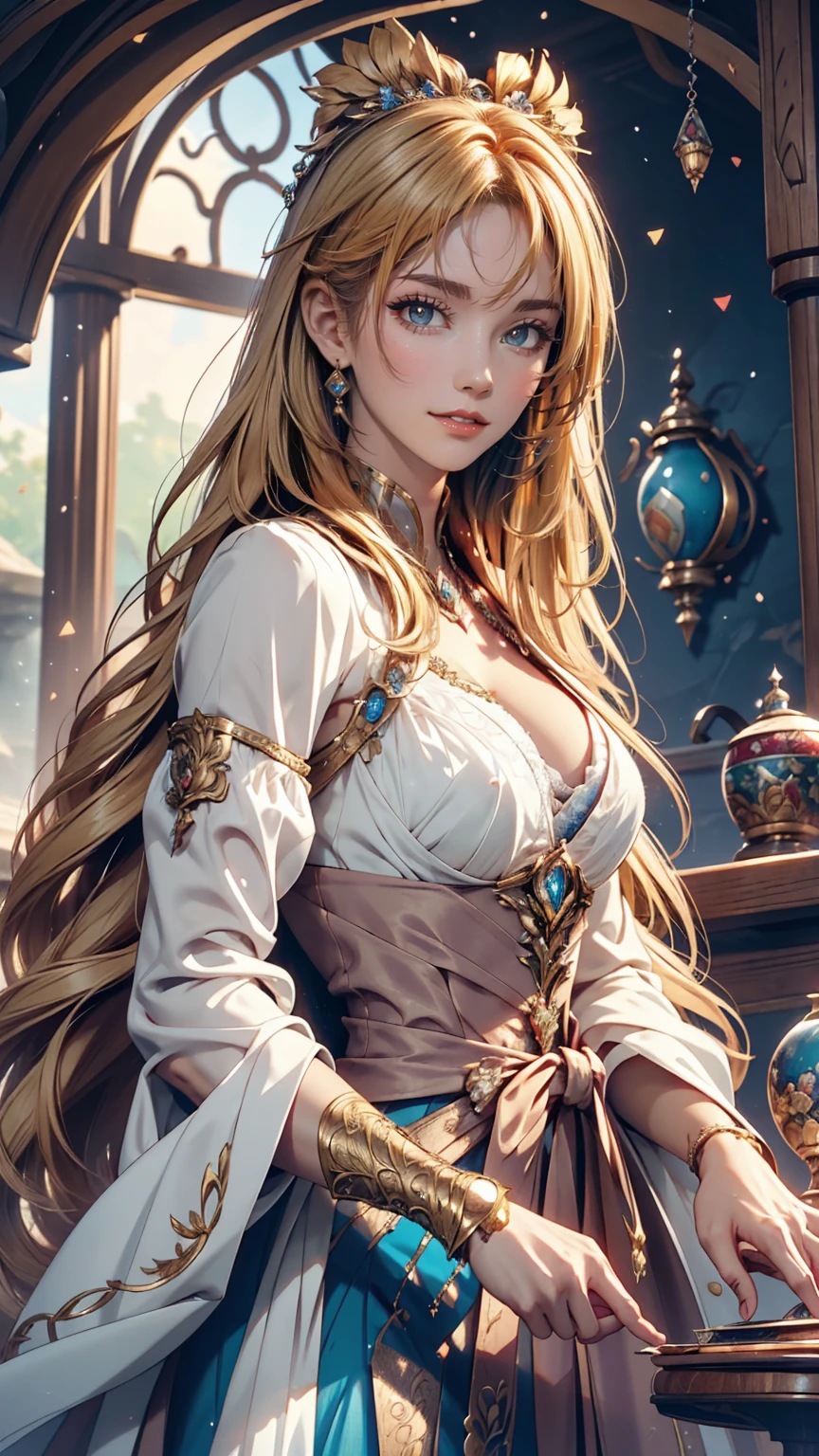 Close-up of a woman with long blonde hair holding a mobile phone, Magali Villeneuveに触発されて, fantasy art portraits, Fantasy Portrait art, detailed matte Fantasy Portrait, Alice x. open, Fantasy Portrait, epic fantasy art portraits, beautiful fantasy art portraits, Magali Villeneuve, グラフィックアーティスト Magali Villeneuve, fantasy genre portrait, Epic fantasy digital art style