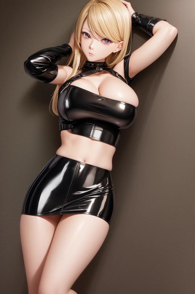blonde marin kitagawa, pink eyes,black TIGHT latex skirt, sexy, very sexy, curvy,