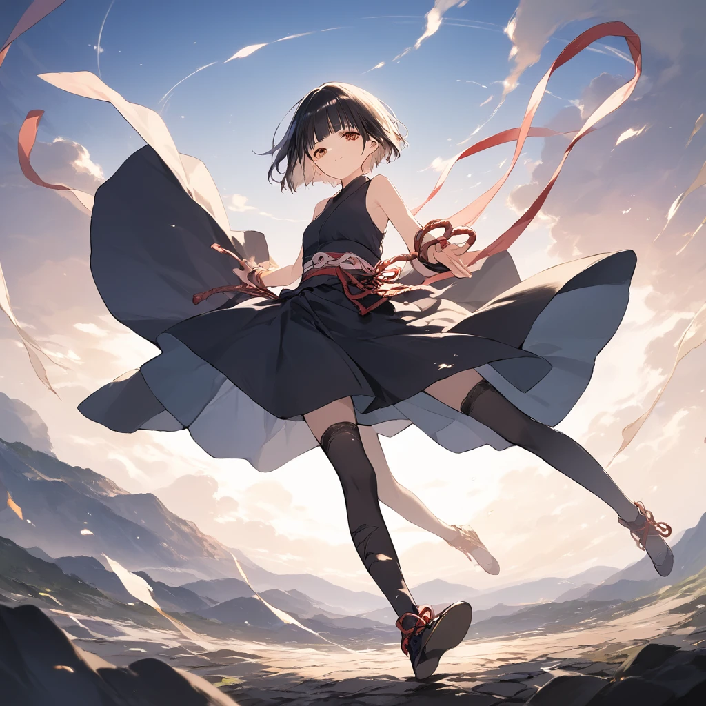 score_9, score_8_up, score_7_up, source_anime, best quality, masterpiece,official art, absurdres, highres, waifu2x, break,1girl, ninja girl, short hair, blunt bangs, small breasts, beautiful detailed eyes, sleepily, night, wind, pose, outdoors, break,(clear line illustration:1.2),very high resolution, very aesthetic, super detailed skin, Best sexual lighting powered by famous artist, 8k,cool picture,beauty illustration,photoshop_(medium),,(Detailed Lighting),best anime 8k konachan wallpaper, pixiv contest winner,