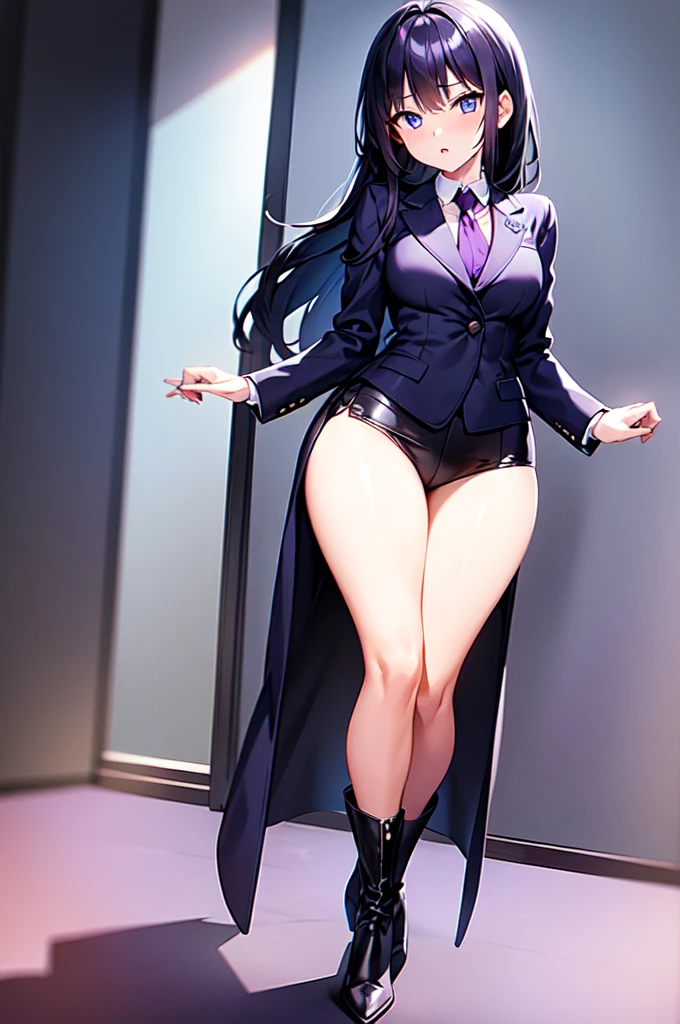 Full body photo of beautiful sexy secretary in miniskirt and sewn stockings,completely to stand,AS-Adult,At the office,high-heels,Desire for sex,Wearing sweat,Nipple bulge,Lingerie transparent。